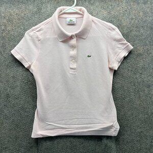 Lacoste Polo Shirt Womens 36 Pink Preppy Dress Mesh Cotton Logo Classic Golf
